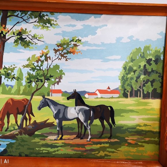 Paint by Numbers 1950s Horses in Pasture Farmyard - Picture 2 of 5